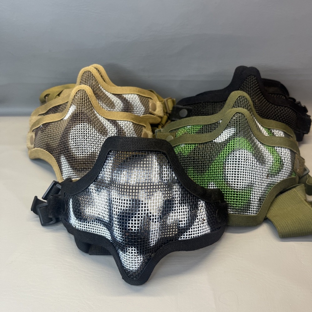 Airsoft Mesh Lower Face Mask w/ Adjustable Straps Lot Of 8 Black Green Brown